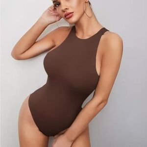 2/$15 SHEIN Chocolate Brown High Neck Bodysuit